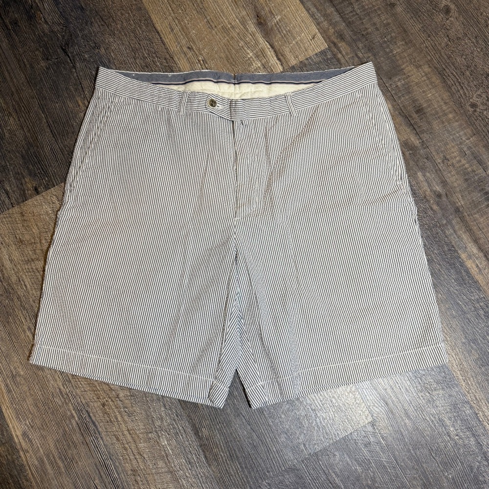 Peter Millar Mens Blue White Seersucker Striped Shorts Size 38 Vintage 2000s